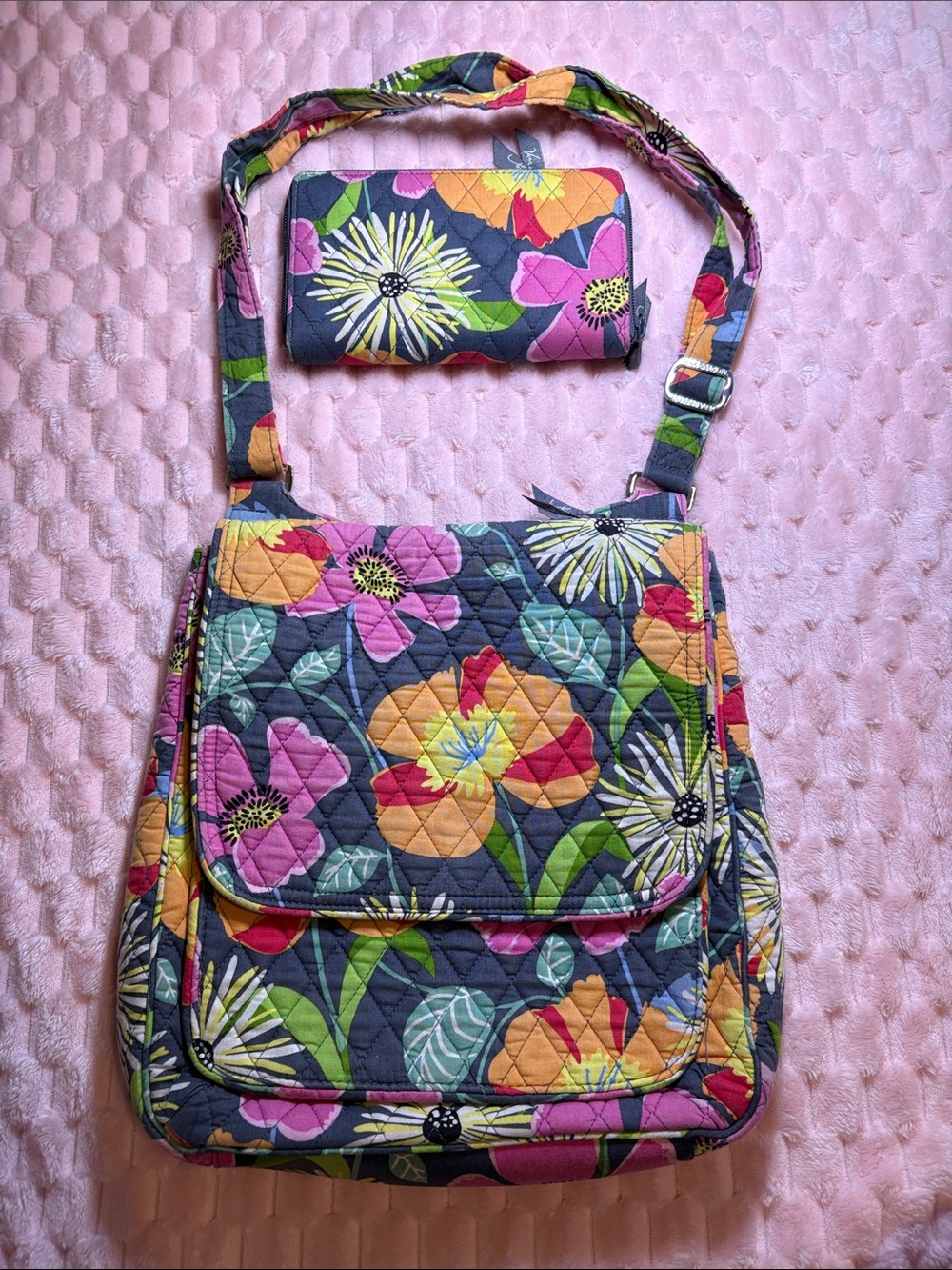 Vera Bradley Floral Quilted Crossbody Bag & Wallet - Gray Multicolor